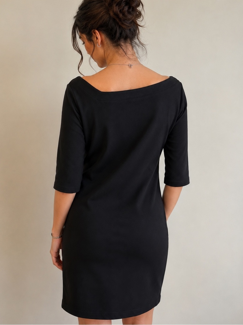 Designer Little Black Dress Asymmetrical Neckline Size 6 Malene Grotrian